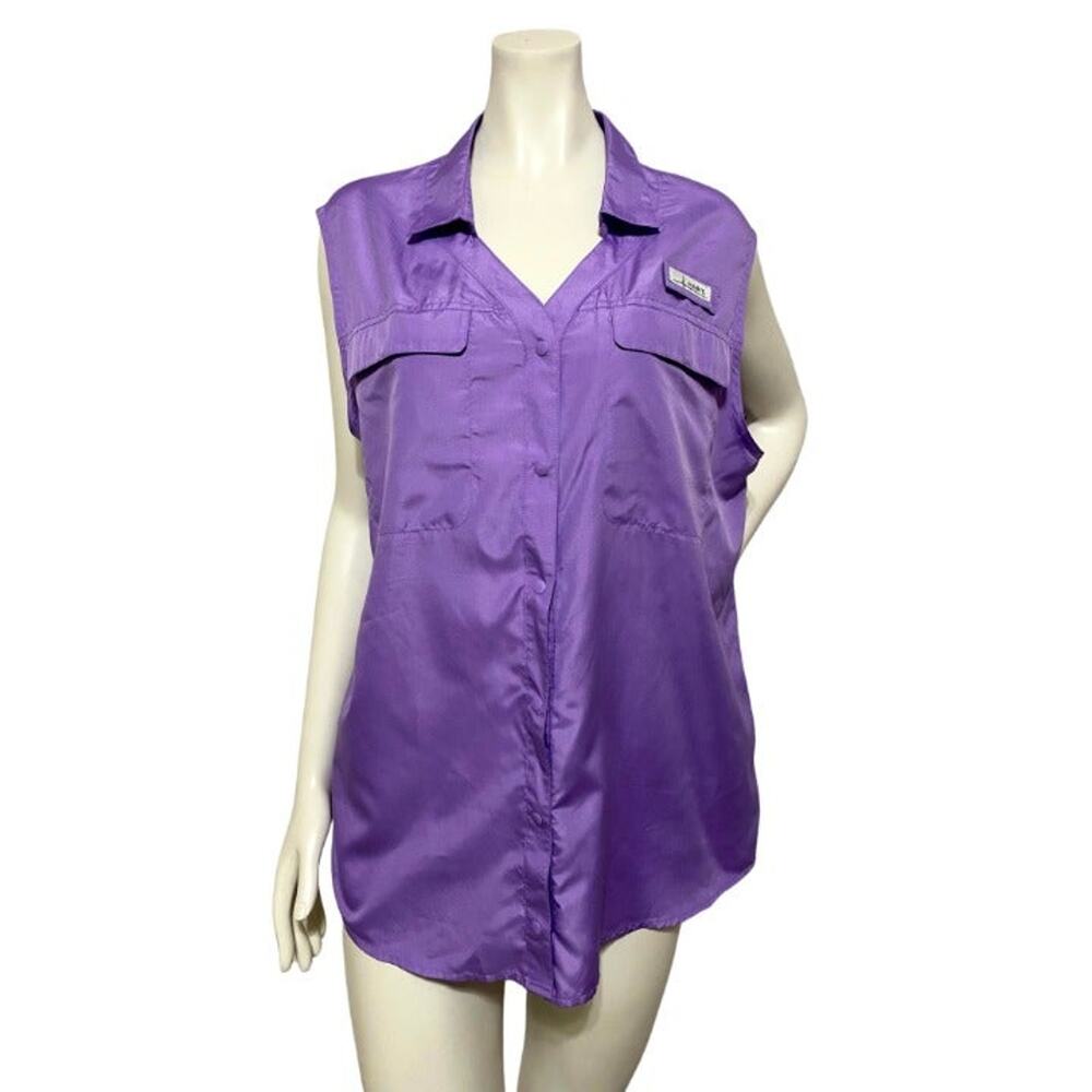 Habit Women's Purple Sleeveless Vented Sportsman Buttondown Shirt Size XL